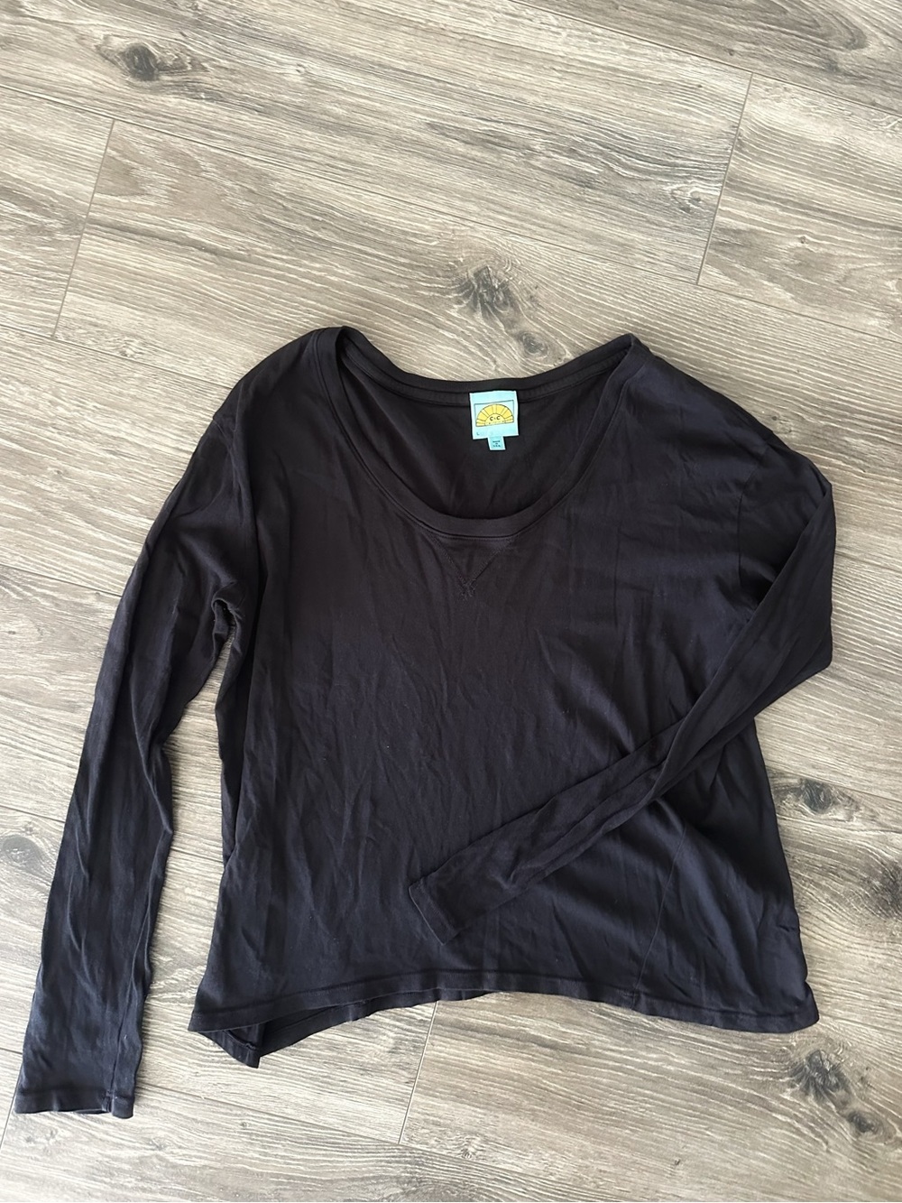 C.C California 100% Cotton Black Long-Sleeve Scoop Neck Top